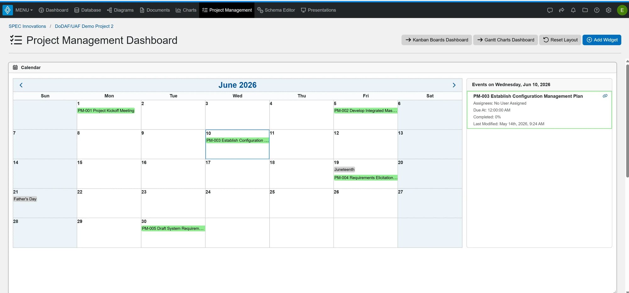 Calendar Mode Project Management Dashboard