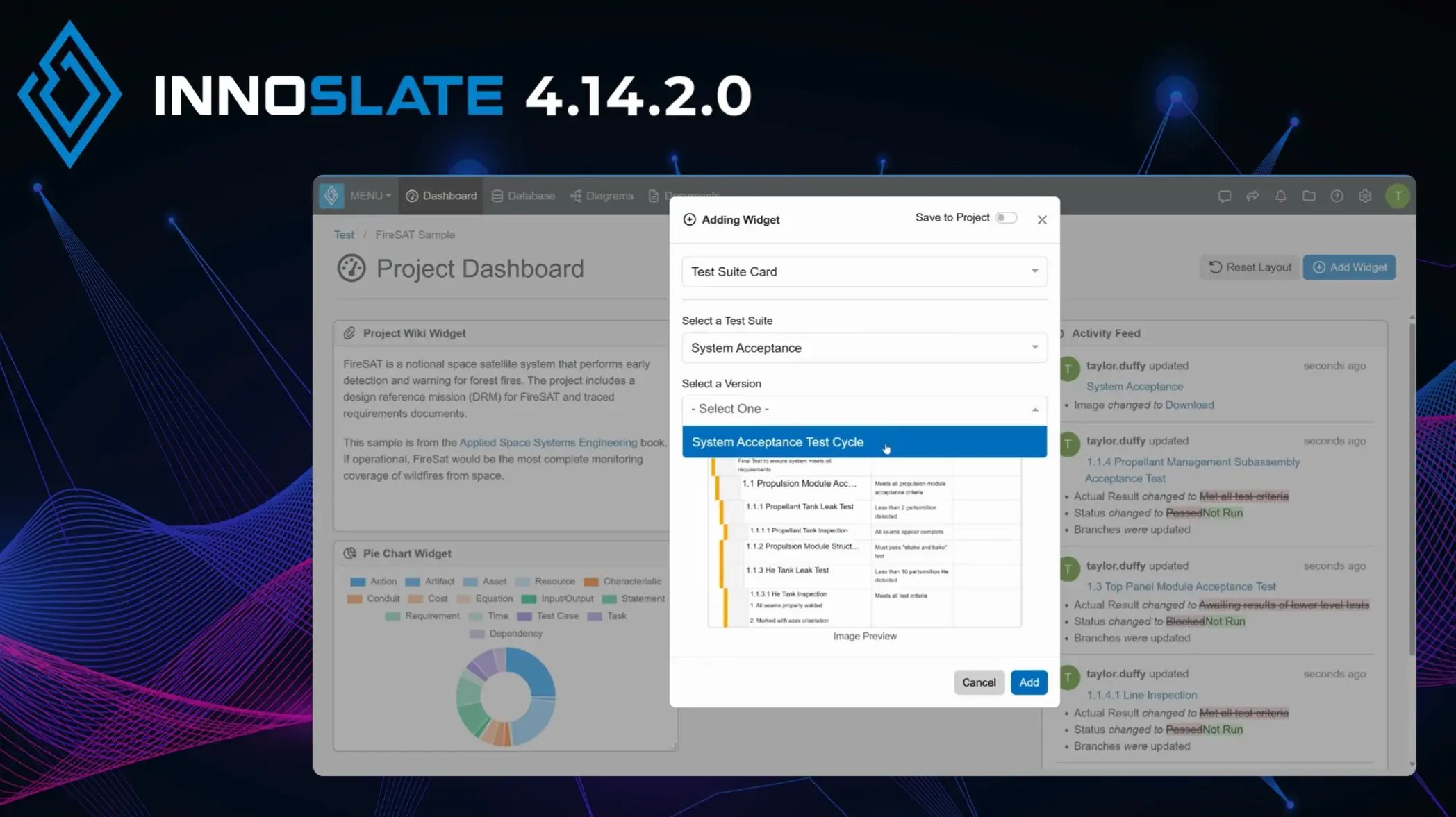 Innoslate 4.14.2.0 Test Cycle Widget