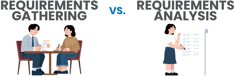 Requirements gathering vs. requirements analysis