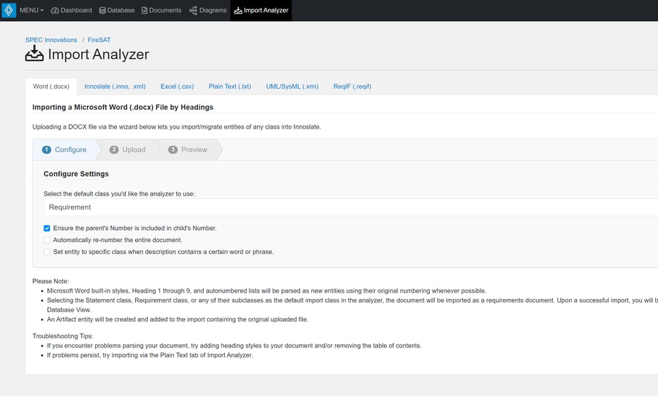  Import Analyzer in Innoslate