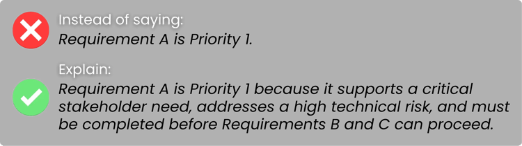 prioritizing requirements visible rationale example