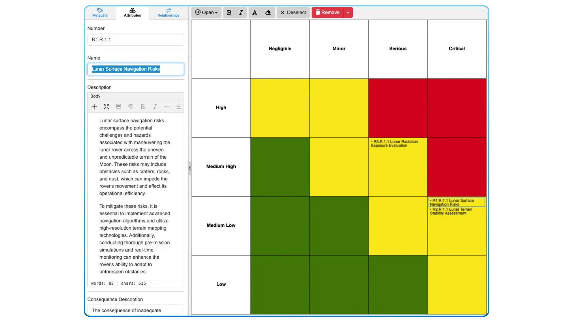 risk matrix screenshot in innoslate